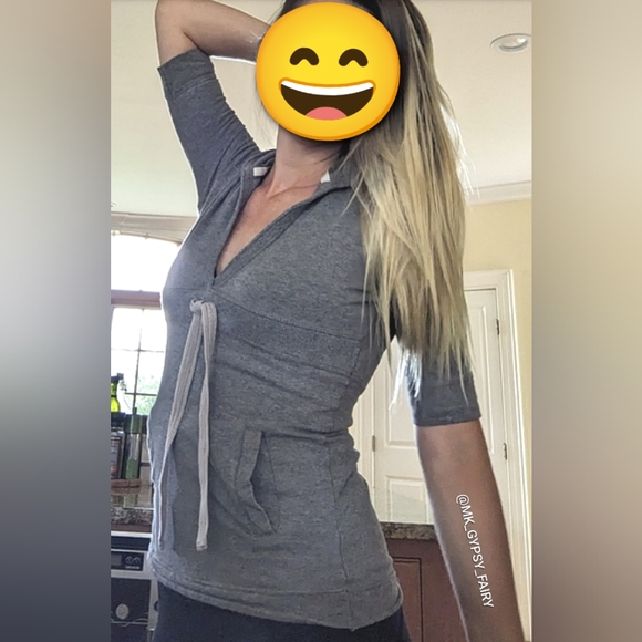 Poof Short Sleeve Grey Hoodie Sweatshirt Top - Picture 2 of 13